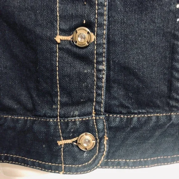 Chicos Platinum Blue Denim Jacket Gold Silver Studded Stretch L - Picture 8 of 10
